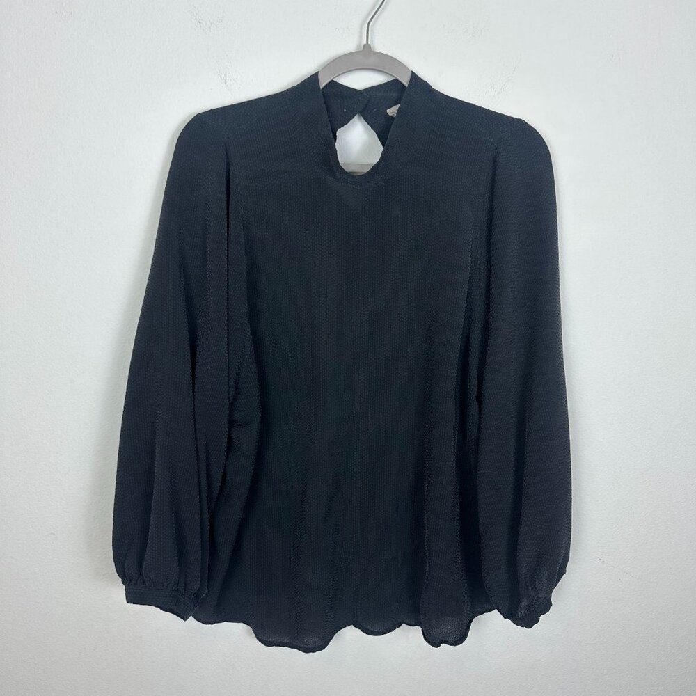 Everlane Mock Neck Blouse 16 Balloon Sleeve Minimalist Contemporary Keyhole Back